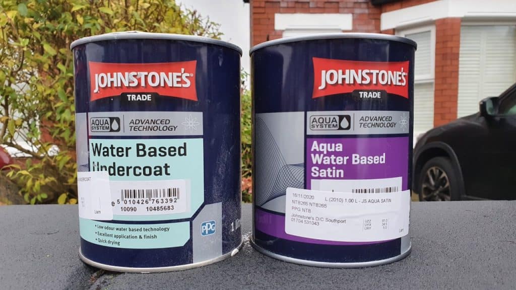 Johnstone’s Aqua water-based Satin and Gloss. For interior and exterior wood and metal