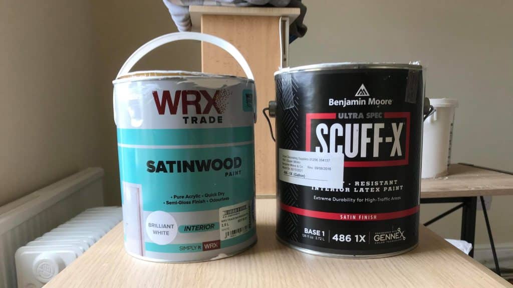 Benjamin Moore Scuff x next to WRX satin