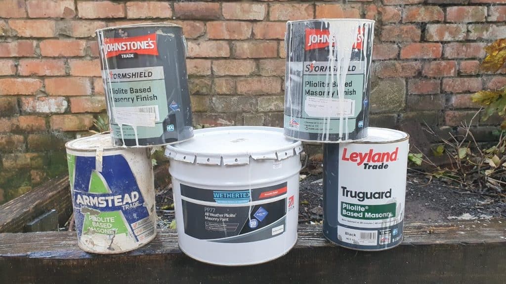 a collection of the main pliolite masonry paints on the market