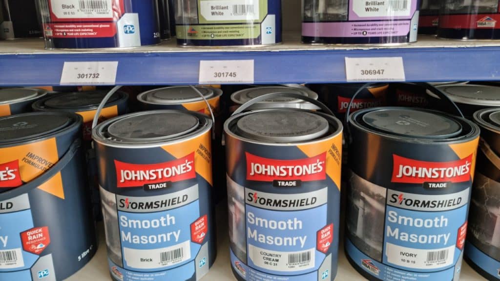 Johnstone’s Stormshield Paint on a shelf