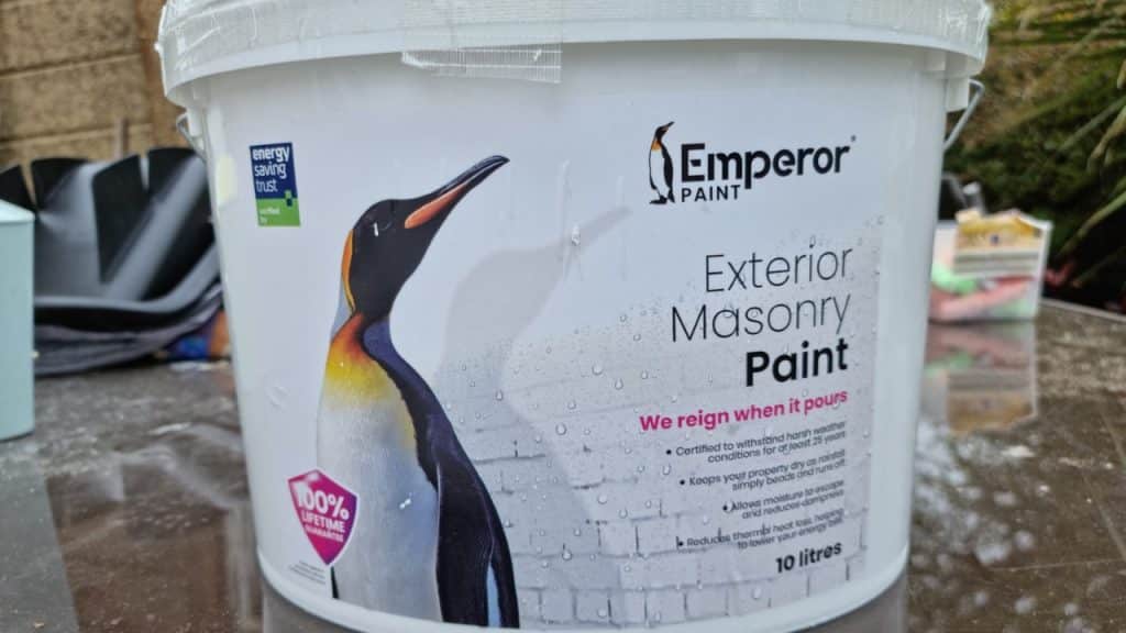 a bucket of Emperor Paints Masonry Paint - the best masonry paint available