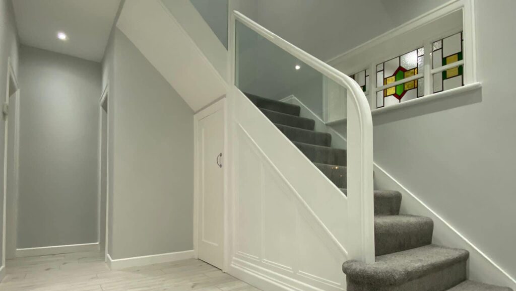A freshly painted hallway and stairs