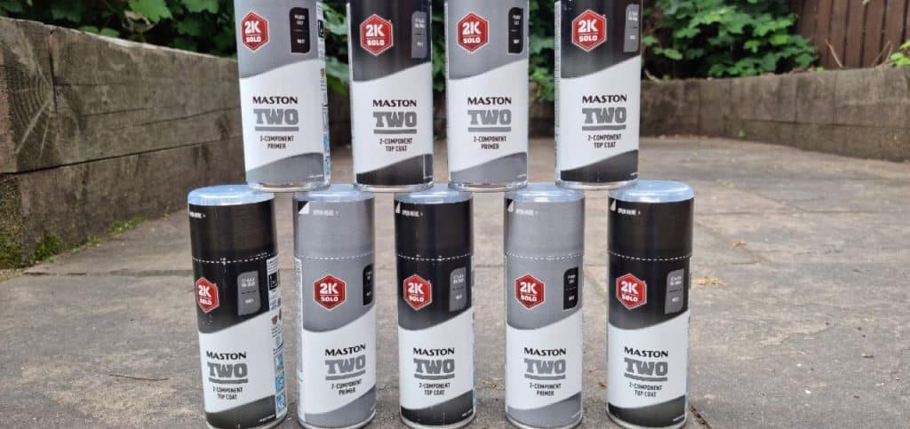 Maston Spraypaint 2K Aerosol paintes stacked up
