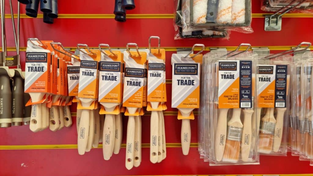 Hamilton For The Trade Paintbrushes on a display stand