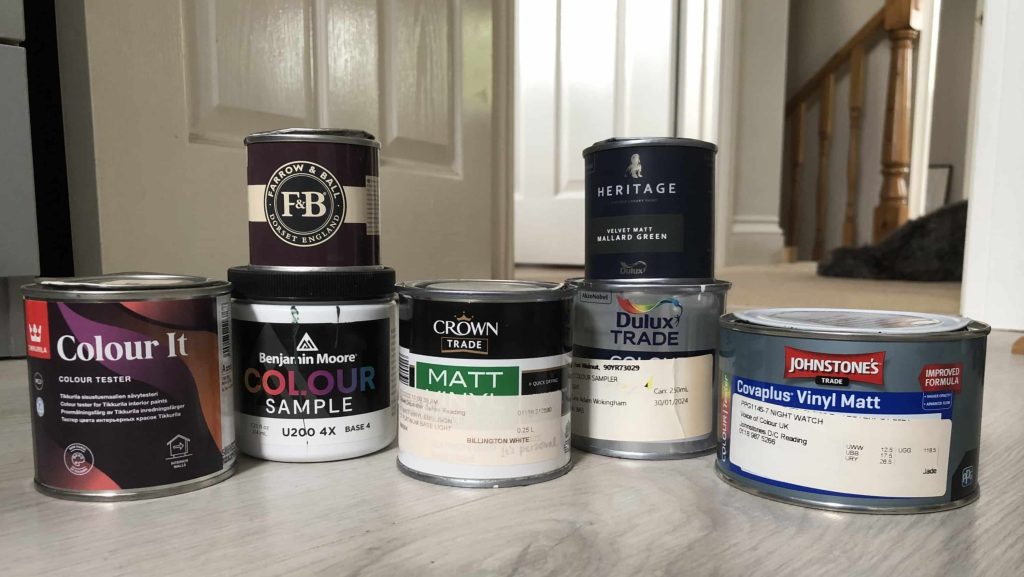 Different colour samples from various brands