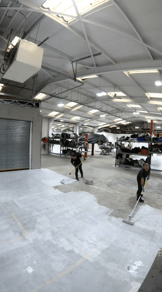 Bradite bodyshop floor being painted