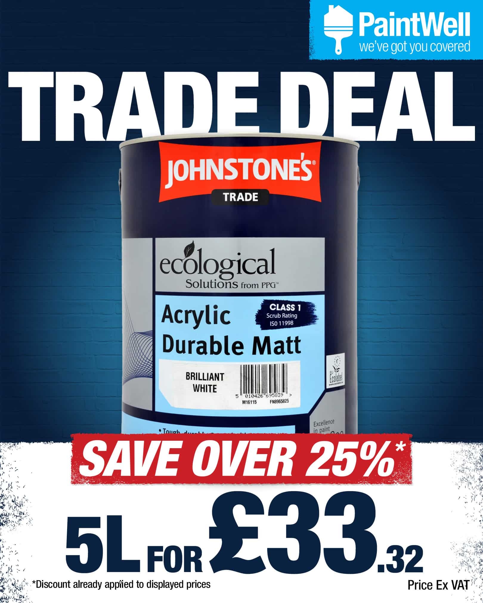 Save over 25% on Johnstones Acrylic Durable Matt