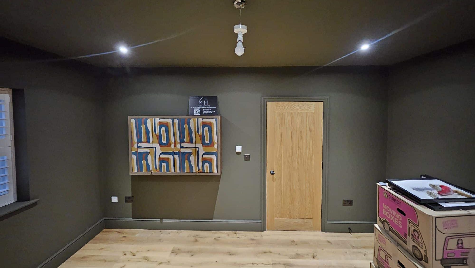 colour drenched room Colour drenched room – ceiling, walls and woodwork all painted the same colour.